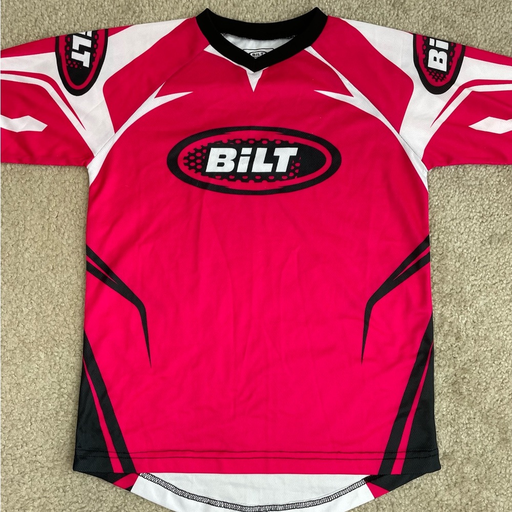 BILT Youth Large Motocross Jersey Black Pink Off-Road Dirt Bike Racing